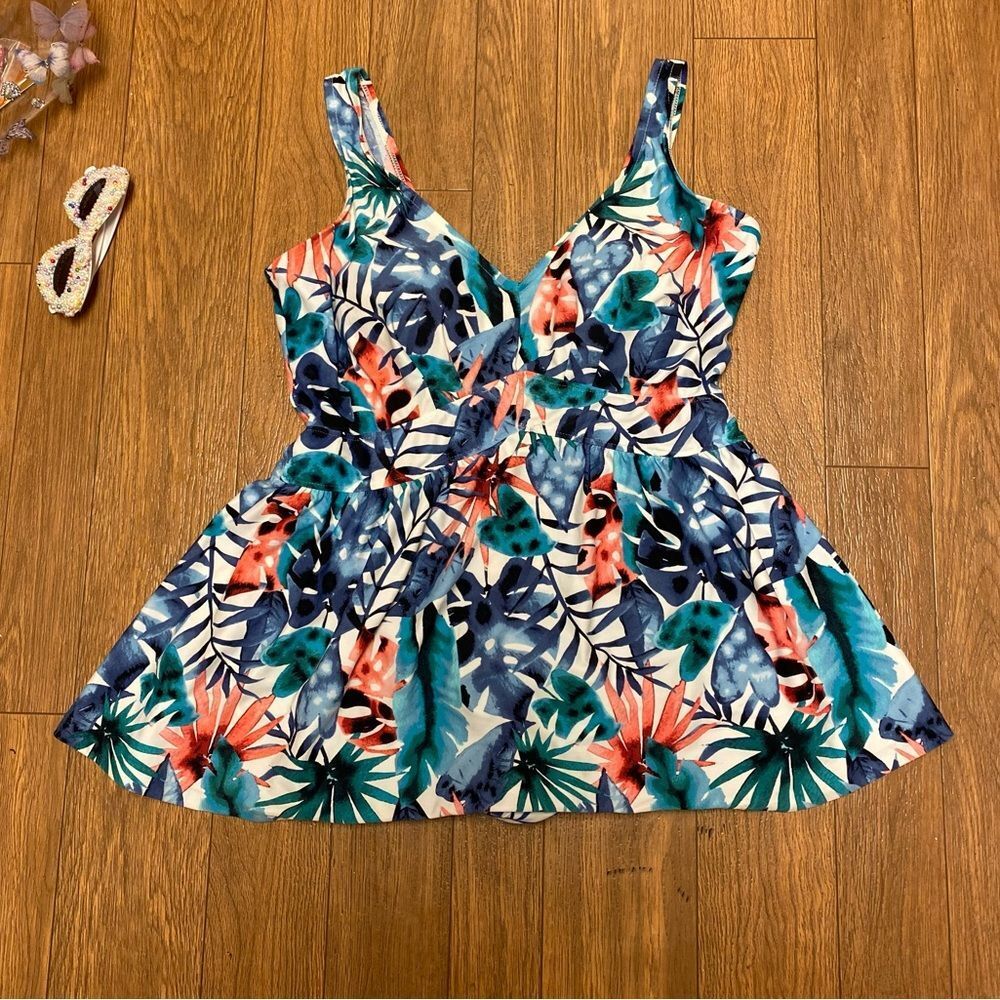 Vibrant Tropical Print Vintage Swimsuit Romper Dress Size 18W - Picture 3 of 4